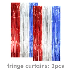 Rot weisse blaue metallische Fransen Vorhänge 2 Stk Set für Party Hintergrund Deko.