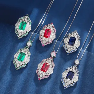 Vintage Palace Style Gold Plated Copper Necklace Ring Set For Women Simulated Gemstone Rhinestone Jewelry Set