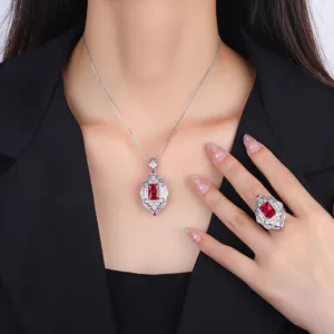 Vintage palace style ruby gemstone necklace and ring jewelry set for women elegant wear