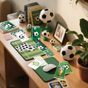 Set di cancelleria per taccuini per studenti a tema calcio, blocco note e tappetino da scrivania.