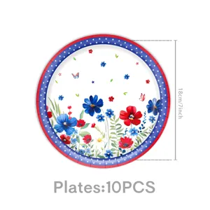 Patriotische Blumen Pappteller zum 4. Juli, 18 cm runde Einweg Teller für Party Dekor.