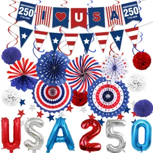 US Unabhängigkeitstag 250. Jahrestag Party Deko Set mit USA Ballons und Wimpelkette.