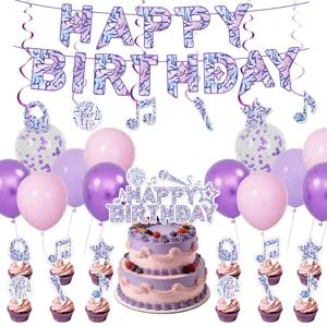 Musik Thema Geburtstagsparty Dekoration Lila Farbverlauf Banner Ballon Kuchen Topper Hängende Wirbel Party Zubehör