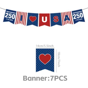 Detailansicht des 250. Jubiläums-Unabhängigkeitstag-Banners mit Maßangaben und Stückzahl.