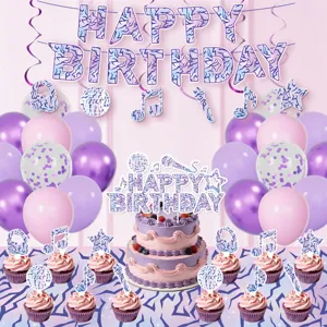 Musikalisches Geburtstag Party Dekorationsset mit bunten Bannern und Tortenauflegern