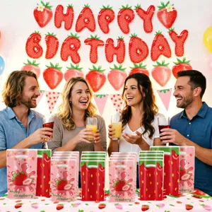 Strawberry theme birthday party gift bags with handle, cute fruit design for kids party.