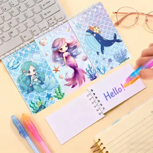Cuaderno de espiral portátil con bonito diseño de sirena, ideal bloc de notas escolar.