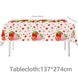 Pink strawberry pattern tablecloth rectangle table cover for party decor 137x274cm