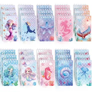 Mini Cuaderno de Bolsillo Tema Sirena Lindo Estampado Animado Encuadernación en Espiral Bloc de Notas Portátil Papelería Escolar