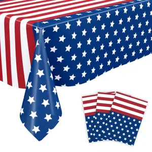 Einweg PE Tischdecke mit US-Flagge Sternen und Streifen Design für Unabhängigkeitstag Party.