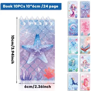 Set de 10 mini cuadernos de sirena bonitos, bloc de notas de bolsillo 10x6cm con 24 hojas.