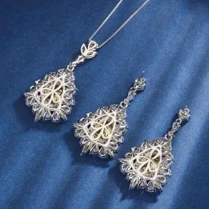 Magnifique parure de bijoux en diamant jaune simulé avec collier et boucles d'oreilles scintillants.
