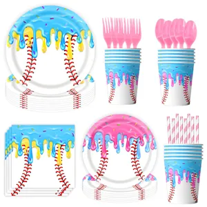 Baseball Eiscreme Themen Party Geschirr Set mit Papptellern, Bechern und Servietten.