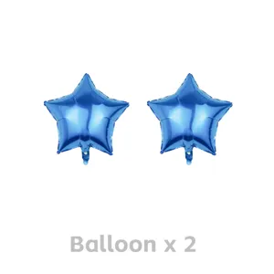 Zwei blaue Stern Folienballons für Party Dekoration, glänzendes Metallic Set.