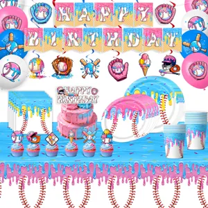 Eiscreme Baseball Thema Geburtstag Party Deko Set mit Banner Teller Bechern Details