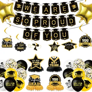 Abschlussfeier 2026 Party Deko Set Congrats Grad Banner Hängende Spiralen Waben Ornamente Luftballons Feierzubehör