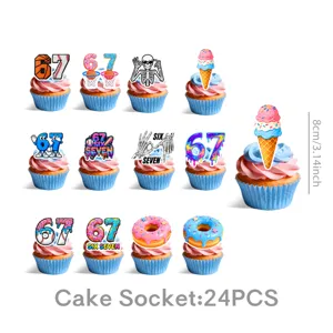 24pz Compleanno Torta Topper Ciambella Numero 67 Festa Cupcake Decorazione Bambini Baby Shower