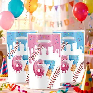 Charming 67 theme party gift bags featuring fun donut and ice cream design for kids.
