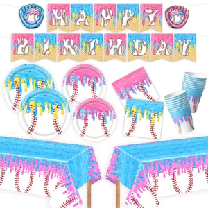 Baseball Eis Thema Geburtstag Party Dekorationen Einweg Pappteller Becher Servietten Tischdecke Banner Party Zubehör