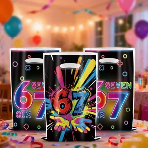 67 theme party favor candy gift bags with colorful neon splatter design for celebration events.