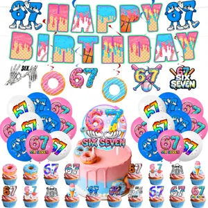 Decorazioni per Feste di Compleanno a Tema Ciambella Numero 67 Forniture per Feste Dolci Banner di Buon Compleanno Cake Topper Palloncini Decorazioni