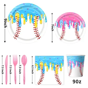 Eisbecher Baseball Party Einweggeschirr Set Teller Becher Servietten Besteck Set Party
