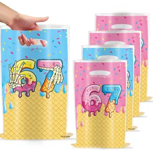67 theme ice cream candy gift bags, disposable PE plastic party favor bags, detail showcase.