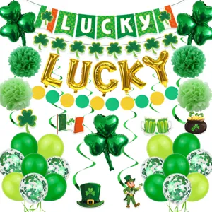 St. Patrick's Day Party Dekorationen Lucky Shamrock Banner Grün Gold Folienballons Papierfächer Irische Festival Deko