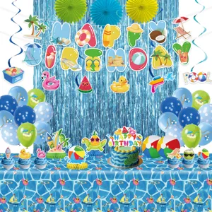 Ensemble de decoration de fete danniversaire de piscine plage d ete ballons et banniere
