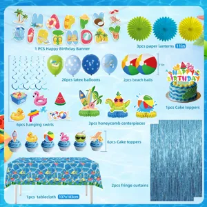 Kit de decoration fete anniversaire theme plage piscine ete banniere ballons.