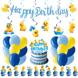 Süße gelbe Ente Geburtstag Party Deko Set mit Luftballons Banner Torte Topper für Kinder.