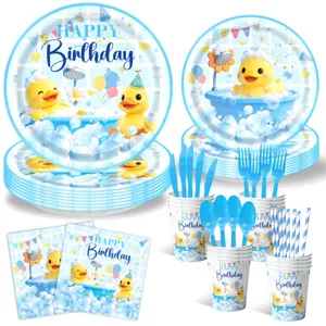 Niedliches Gummiente Geburtstag Party Pappteller Becher Servietten Geschirr Set.