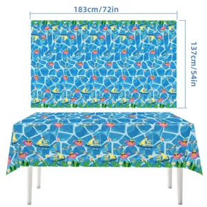 Detail de la nappe en plastique theme plage et piscine d'ete avec dimensions et beaux motifs