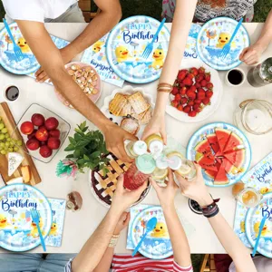 Niedliche Cartoon gelbe Ente Thema Kinder Geburtstag Party Pappteller Geschirr Set