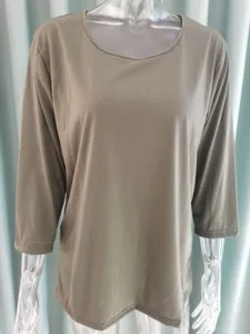 Mujer casual color solido cuello redondo manga 3/4 vista detalle top basico comodo camiseta