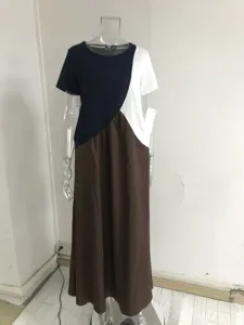 Kleurblok geometrische korte mouw maxi jurk, casual zomer lange jurk voor dames.