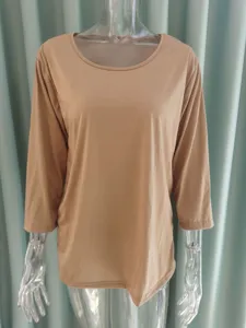 Top básico liso con cuello redondo y manga tres cuartos para mujer camiseta cómoda