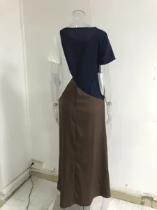 Geometrische kleurblok korte mouw jurk onregelmatige patchwork casual lange jurk