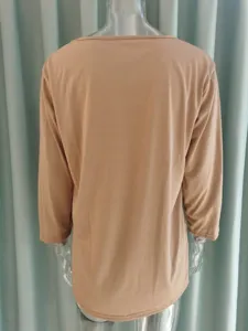 Camiseta básica de mujer color liso manga 3/4 cuello redondo casual para diario