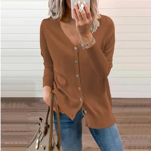 Dames casual v-hals lange mouw gebreid cardigan trui, comfortabele dagelijkse basic topkleding.