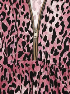 Women's casual half-zip pink leopard print dress detail stylish streetwear apparel item