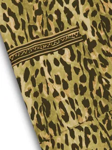 Casual leopard print dress detail with pocket and striped trim, stylish and comfortable.