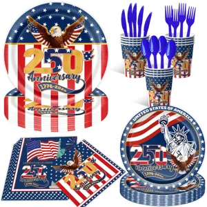 USA 250. Jubiläum Party Geschirr Set Patriotische Pappteller Becher Servietten Deko