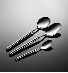 Stainless steel hammered soup spoon set modern kitchen tableware elegant dining design