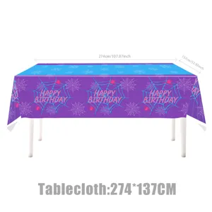 Blau lila Spinnennetz Party Tischtuch, Einweg Tischdecke fuer Geburtstag Party Dekoration.