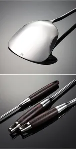 Detailed close-up of 316 stainless steel spatula head and wooden handle details.