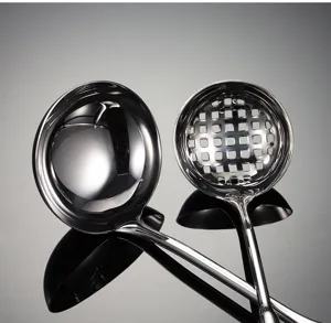 Stainless steel ladle and skimmer set kitchen cooking spoon polished finish details