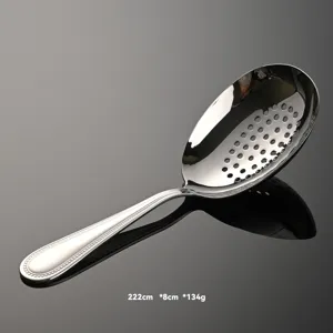 Cucchiaio forato da portata in acciaio inossidabile con manico perlato, elegante utensile.