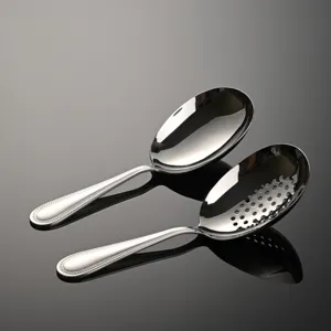 Set di Cucchiaio da Portata e Schiumarola in Acciaio Inossidabile Cucchiaio da Zuppa Ovale Bordo Perlato Lucido a Specchio