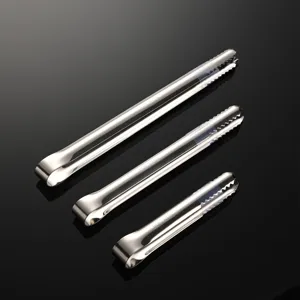 Stainless steel ice tongs set, non-slip kitchen food tongs for BBQ, fruit, and ice cubes.